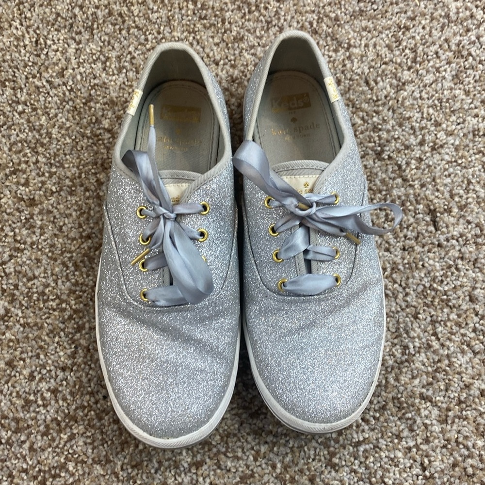Keds Kate Spade Silver Canvas Glitter Sneakers Size 6M Kids
